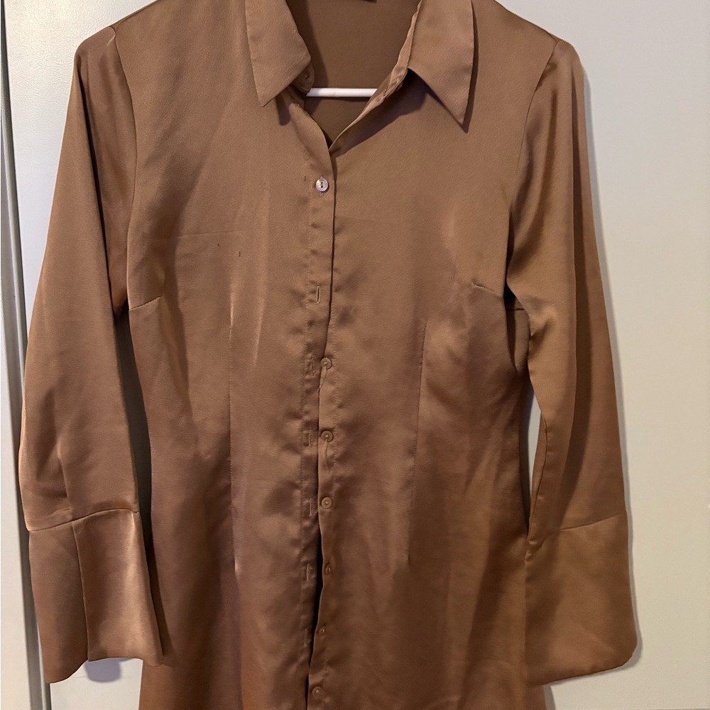 Woman brown sleek blouse